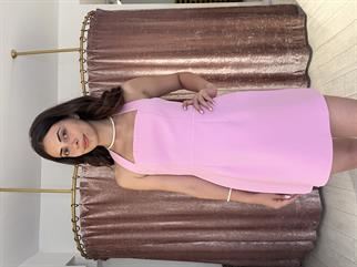 Sırt Detay Askılı Mini Elbise Pembe