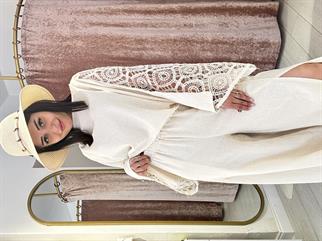 Sırt Detay Keten Takım Bej