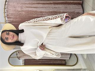 Sırt Detay Keten Takım Bej