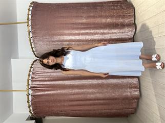 Sırt Detay Müslin Kumaş Midi Elbise Açık Mavi 