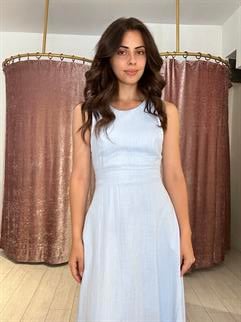 Sırt Detay Müslin Kumaş Midi Elbise Açık Mavi 