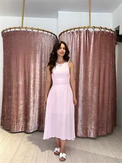 Sırt Detay Müslin Kumaş Midi Elbise Pembe 