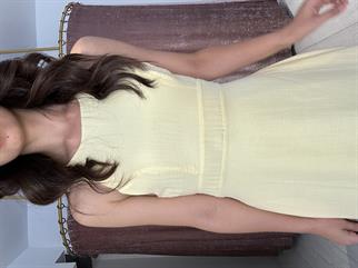 Sırt Detay Müslin Kumaş Midi Elbise Sarı 