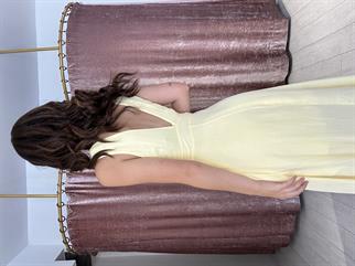 Sırt Detay Müslin Kumaş Midi Elbise Sarı 