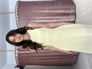 Sırt Detay Müslin Kumaş Midi Elbise Sarı 