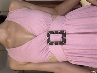 Sırt Ve Pencere Detay Tokalı Uzun Elbise Pembe