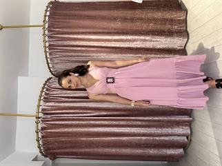 Sırt Ve Pencere Detay Tokalı Uzun Elbise Pembe