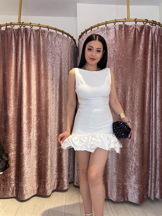 Sort Detay Balon Elbise Beyaz