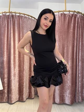 Sort Detay Balon Elbise Siyah