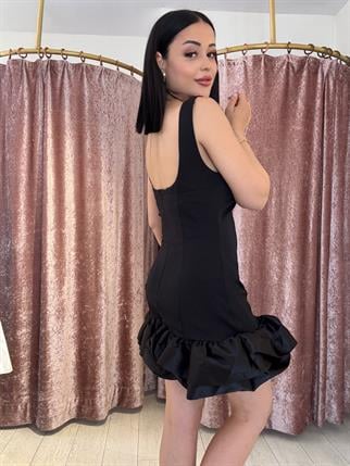 Sort Detay Balon Elbise Siyah