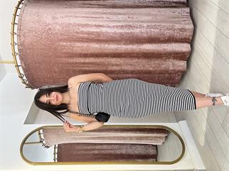 Straplez Çizgi Detay Standart Beden Elbise Siyah 