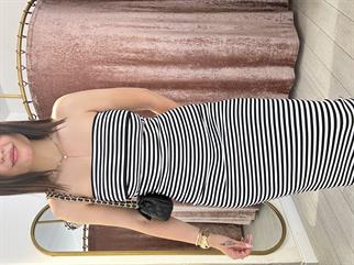 Straplez Çizgi Detay Standart Beden Elbise Siyah 