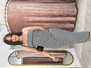 Straplez Çizgi Detay Standart Beden Elbise Siyah 