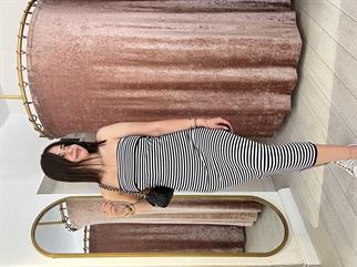 Straplez Çizgi Detay Standart Beden Elbise Siyah 