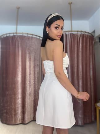 Straplez Gece Elbisesi Beyaz