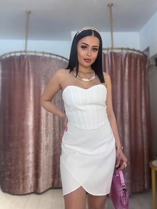 Straplez Gece Elbisesi Beyaz