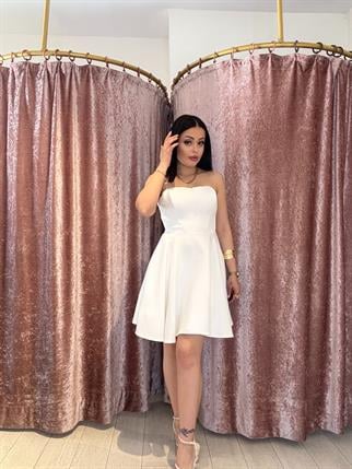 Straplez Gece Elbisesi Beyaz