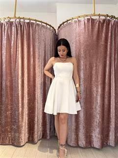 Straplez Gece Elbisesi Beyaz