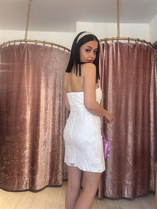 Straplez Mini Elbise Beyaz