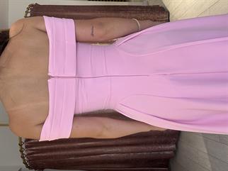 Straplez Omuz Detay Uzun Elbise Pembe 