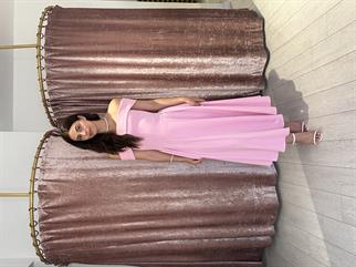 Straplez Omuz Detay Uzun Elbise Pembe 