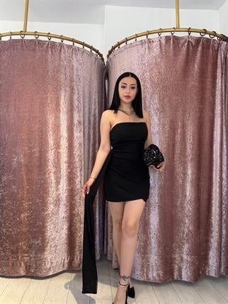 Straplez Tül Elbise Siyah