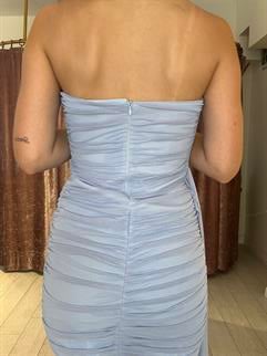 Straplez Tül Mini Elbise Mavi