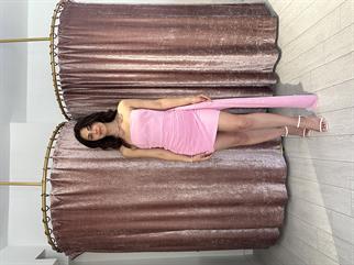 Straplez Tül Mini Elbise Pembe
