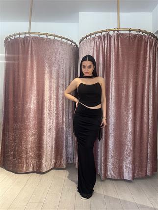 Straplez Uzun İkili Takım Siyah