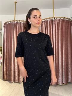 Taşlı Bisiklet Yaka Yırtmaçlı Spor Elbise Siyah 