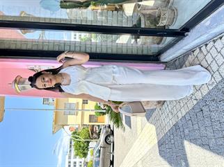 Tek Düğmeli Yelekli Keten Takım Beyaz