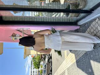 Tek Düğmeli Yelekli Keten Takım Beyaz