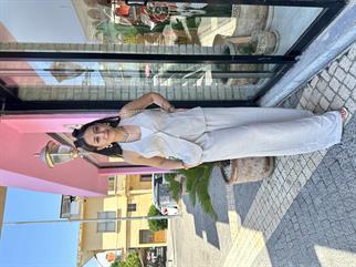 Tek Düğmeli Yelekli Keten Takım Gri