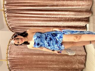 Tül Kumaş Straplez Mini Elbise Mavi