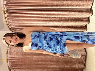 Tül Kumaş Straplez Mini Elbise Mavi