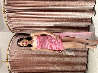 Tül Kumaş Straplez Mini Elbise Pembe