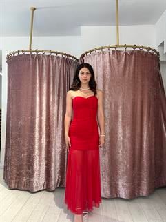 Tül Uzun Elbise Kırmızı 