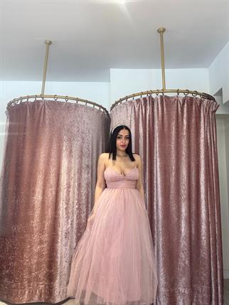 Tütü Midi Boy Elbise Pudra