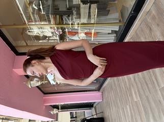 Uzun Astarlı Tül Elbise Bordo 