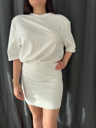 Vatka Detay Elbise Beyaz