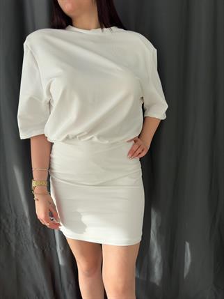 Vatka Detay Elbise Beyaz