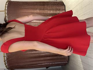 Yaka Ve Düğme Detaylı Elbise Kırmızı