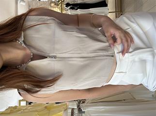 Yakalı Fermuarlı Crop Bej