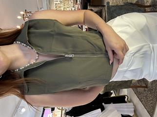 Yakalı Fermuarlı Crop Haki