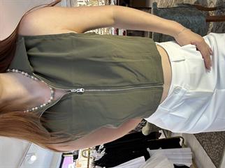 Yakalı Fermuarlı Crop Haki