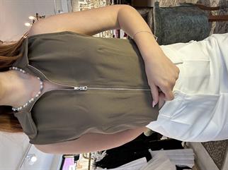 Yakalı Fermuaralı Crop Kahverengi