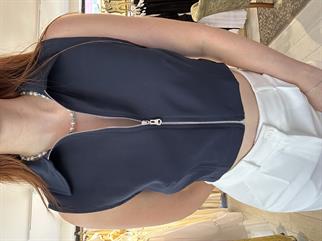 Yakalı Fermuarlı Crop Lacivert