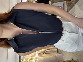 Yakalı Fermuarlı Crop Lacivert