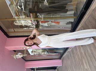 Yırtmaç Detay Astarlı Tulum Beyaz