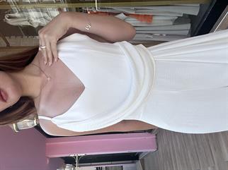 Yırtmaç Detay Astarlı Tulum Beyaz